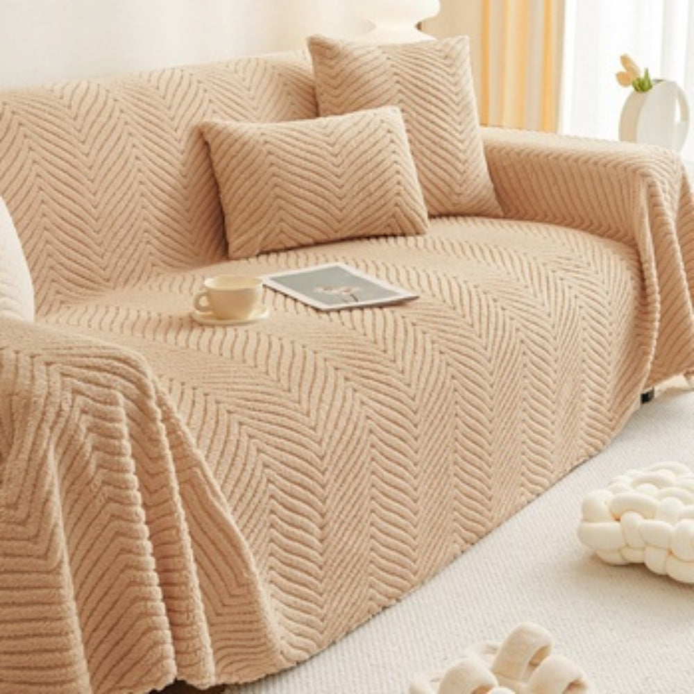 Chenille Plush Sofa Cover Beige
