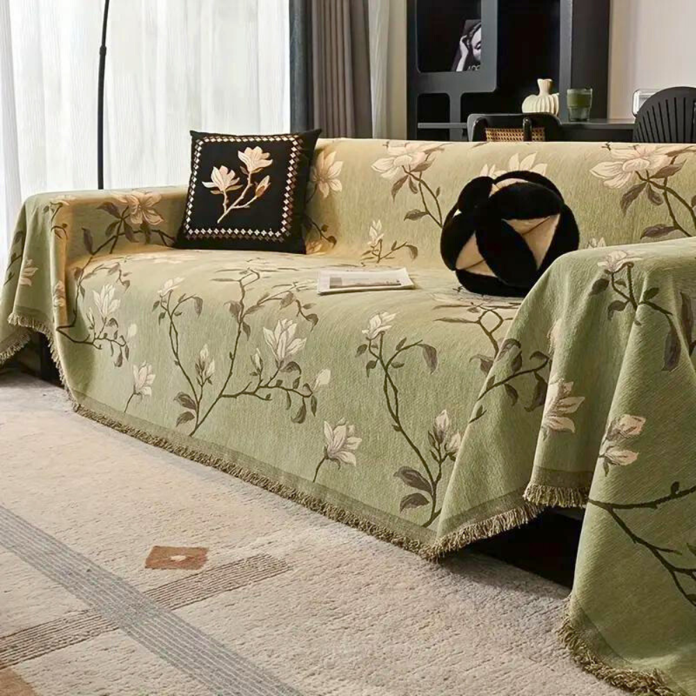 Vintage Floral Chenille Sofa Cover Closeup